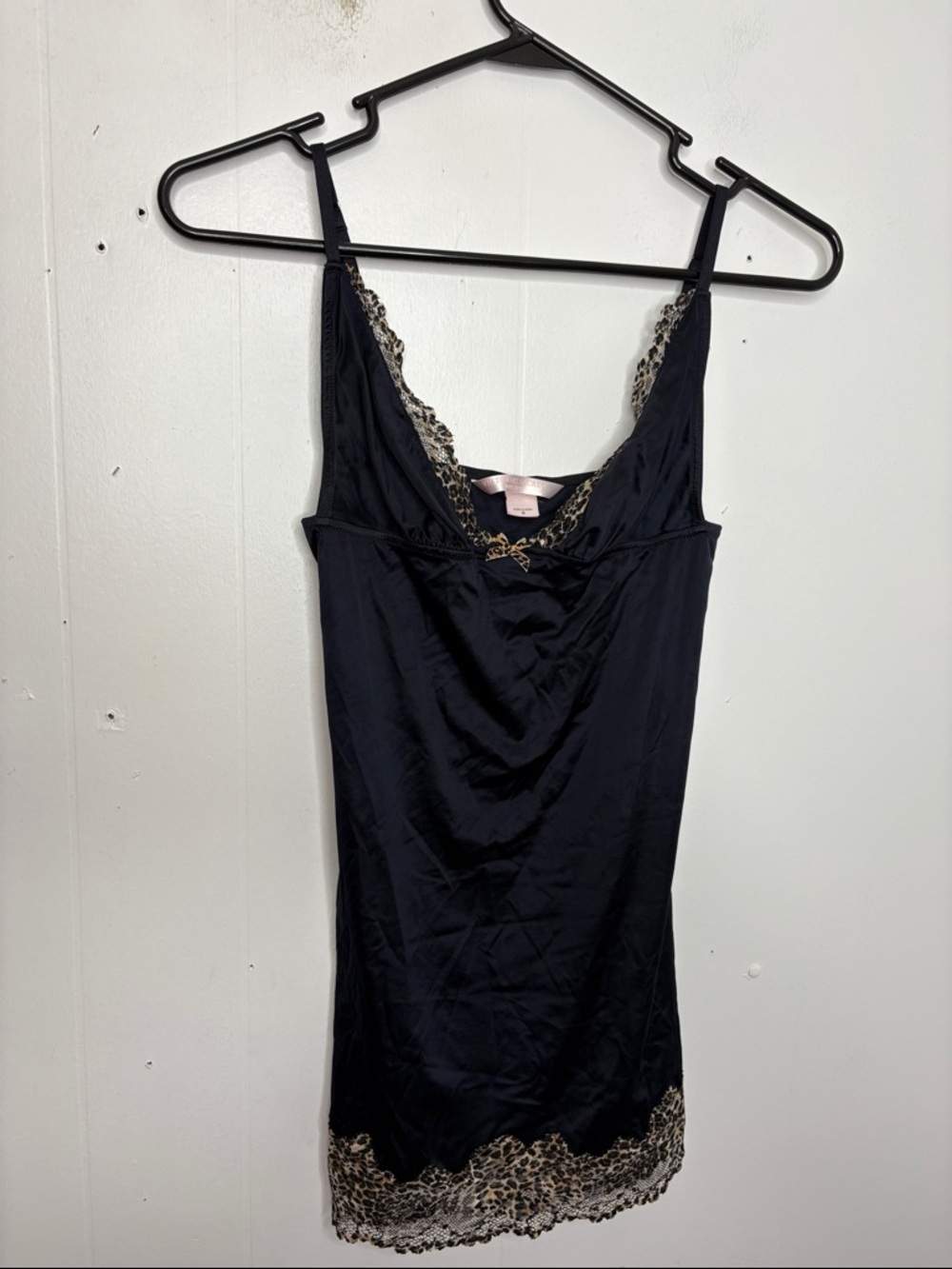 Victorias Secret Top Womens Small Slip Babydoll Silky Leopard Lace Trim Sexy y2K